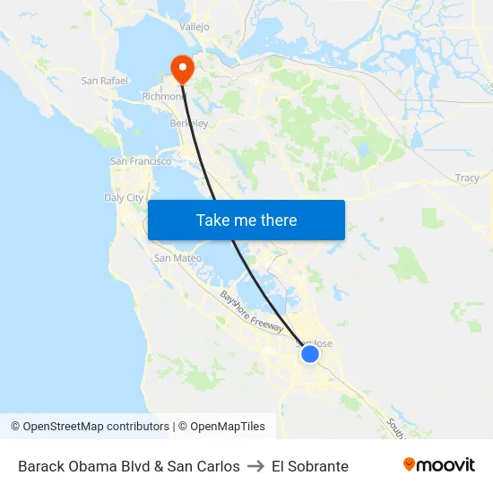 Barack Obama Blvd & San Carlos to El Sobrante map