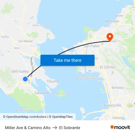 Miller Ave & Camino Alto to El Sobrante map