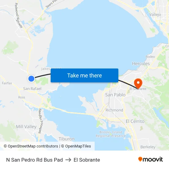 N San Pedro Rd Bus Pad to El Sobrante map