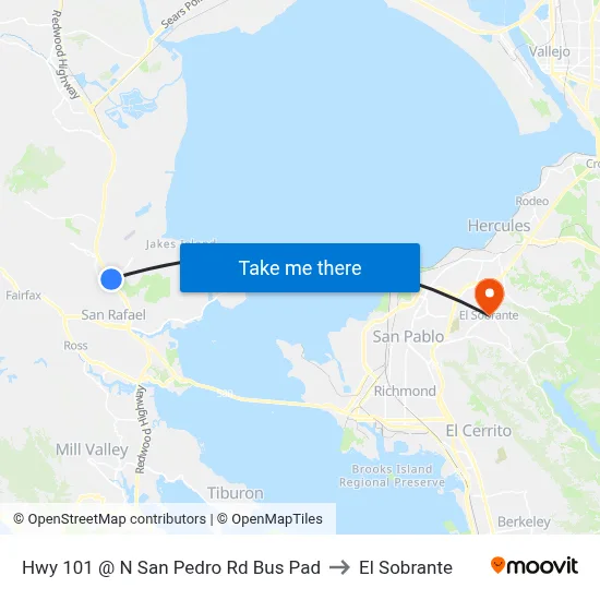 Hwy 101 @ N San Pedro Rd Bus Pad to El Sobrante map