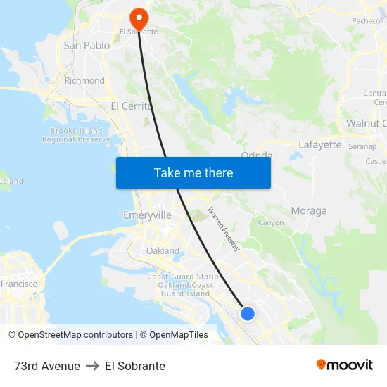 73rd Avenue to El Sobrante map