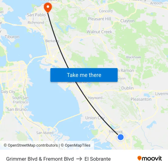Grimmer Blvd & Fremont Blvd to El Sobrante map
