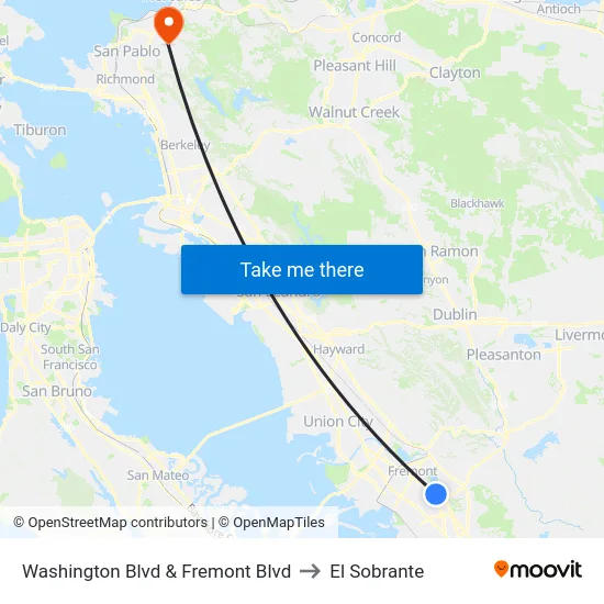 Washington Blvd & Fremont Blvd to El Sobrante map
