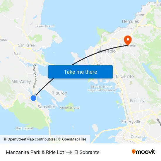 Manzanita Park & Ride Lot to El Sobrante map