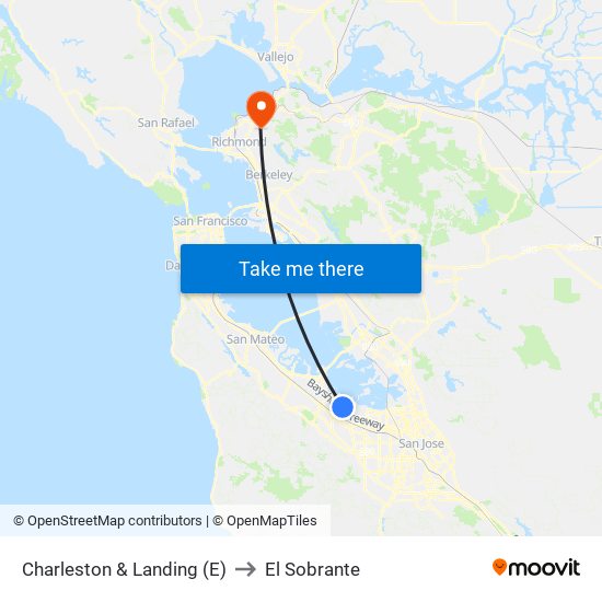 Charleston & Landing (E) to El Sobrante map