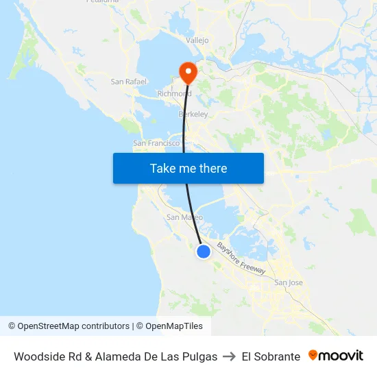 Woodside Rd & Alameda De Las Pulgas to El Sobrante map