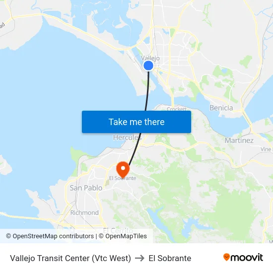 Vallejo Transit Center (Vtc West) to El Sobrante map