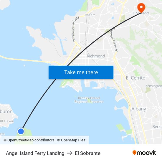 Angel Island Ferry Landing to El Sobrante map