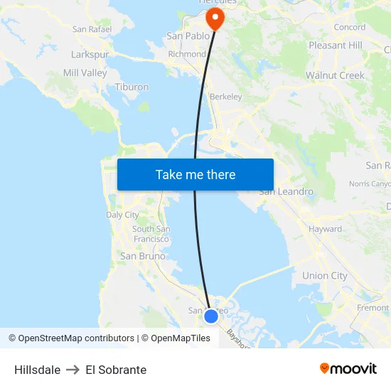 Hillsdale to El Sobrante map