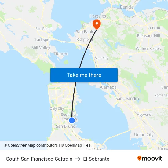 South San Francisco Caltrain to El Sobrante map