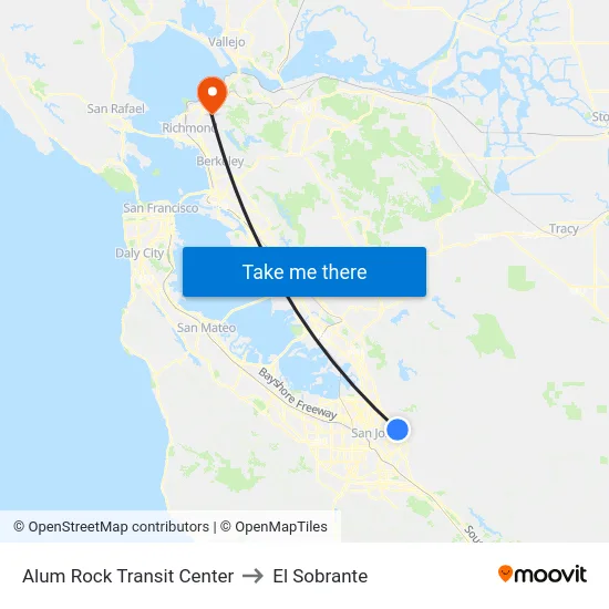 Alum Rock Transit Center to El Sobrante map