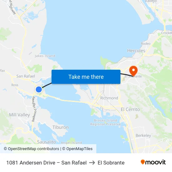 1081 Andersen Drive – San Rafael to El Sobrante map