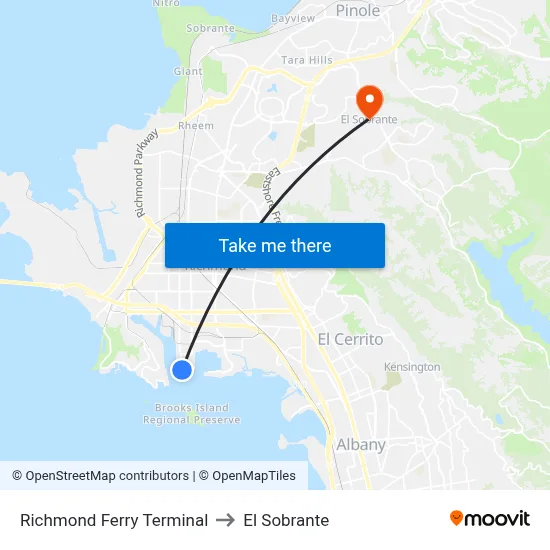 Richmond Ferry Terminal to El Sobrante map