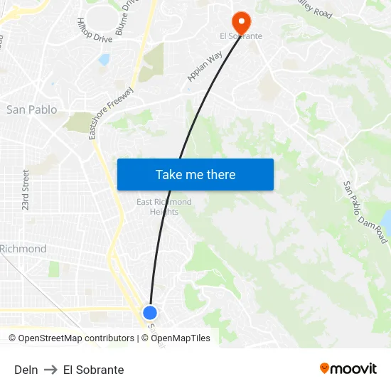 Deln to El Sobrante map