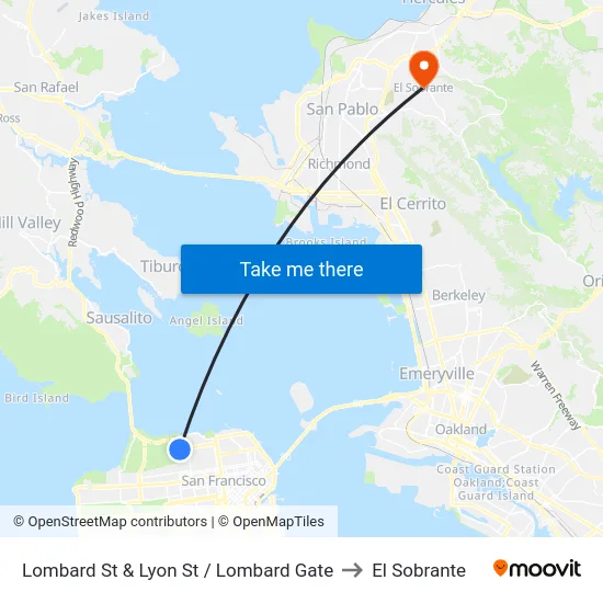 Lombard St & Lyon St / Lombard Gate to El Sobrante map
