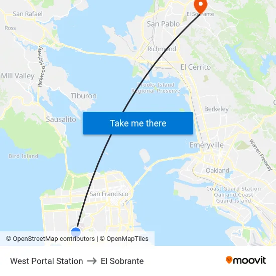 West Portal Station to El Sobrante map