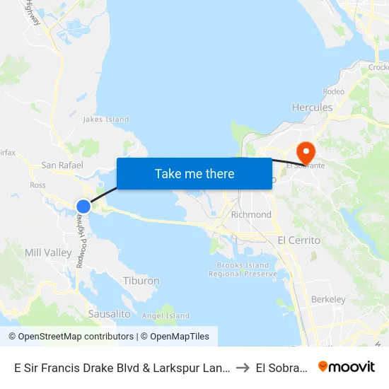 E Sir Francis Drake Blvd & Larkspur Landing to El Sobrante map
