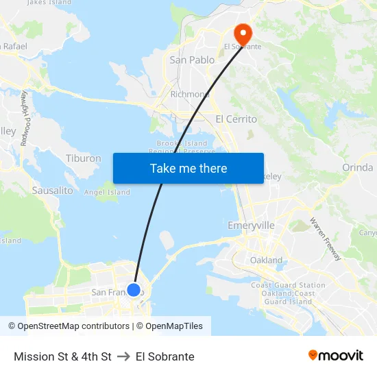 Mission St & 4th St to El Sobrante map