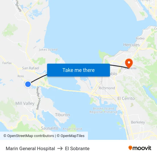 Marin General Hospital to El Sobrante map