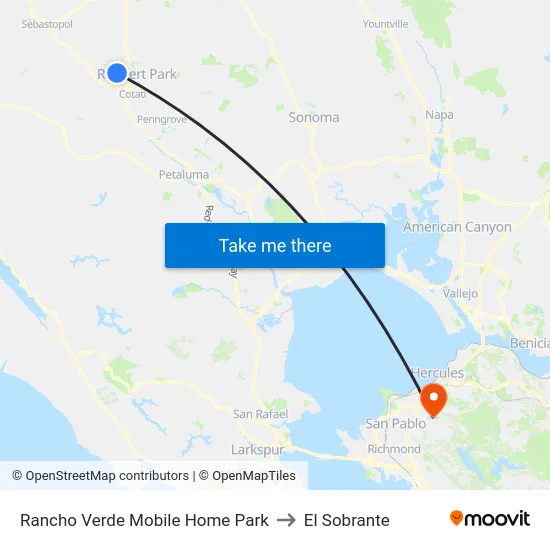 Rancho Verde Mobile Home Park to El Sobrante map