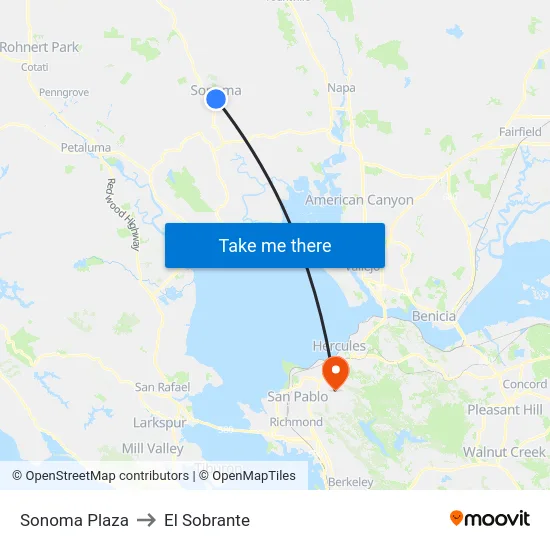 Sonoma Plaza to El Sobrante map