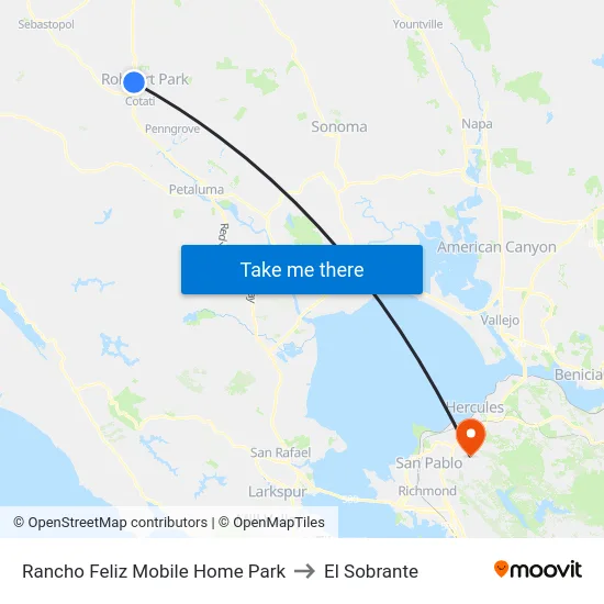 Rancho Feliz Mobile Home Park to El Sobrante map