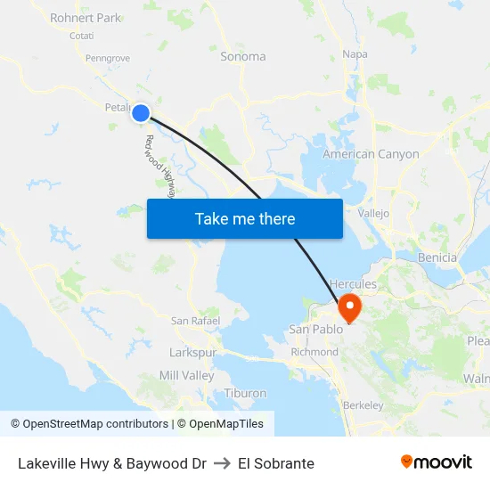 Lakeville Hwy & Baywood Dr to El Sobrante map