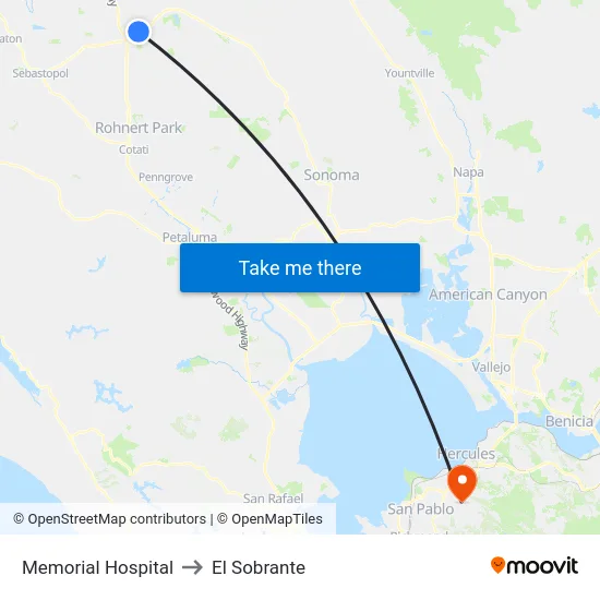 Memorial Hospital to El Sobrante map