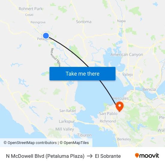 N McDowell Blvd (Petaluma Plaza) to El Sobrante map