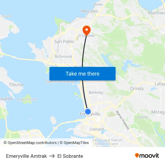 Emeryville Amtrak to El Sobrante map