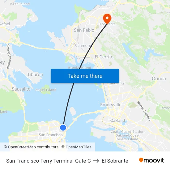 San Francisco Ferry Terminal-Gate C to El Sobrante map