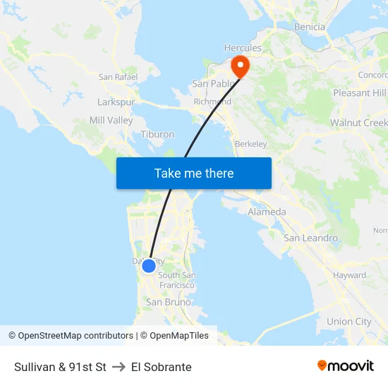 Sullivan & 91st St to El Sobrante map