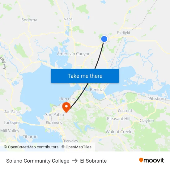 Solano Community College to El Sobrante map
