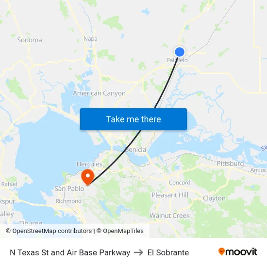 N Texas St and Air Base Parkway to El Sobrante map