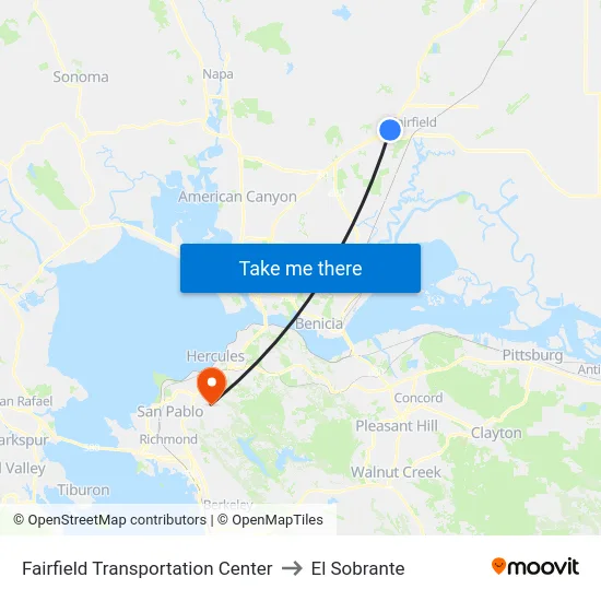 Fairfield Transportation Center to El Sobrante map