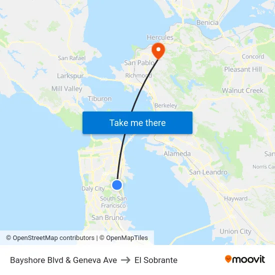 Bayshore Blvd & Geneva Ave to El Sobrante map