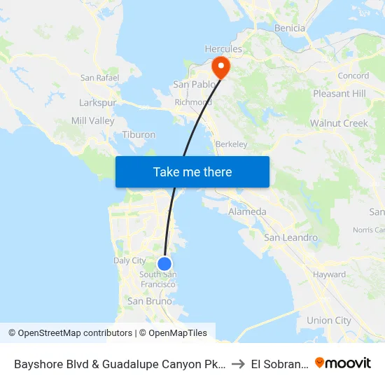 Bayshore Blvd & Guadalupe Canyon Pkwy to El Sobrante map
