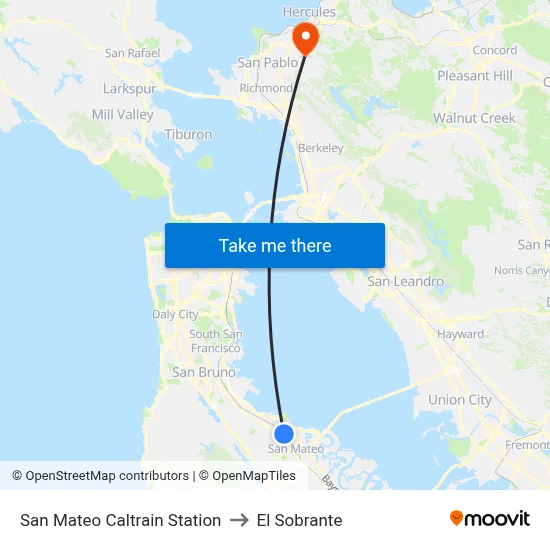 San Mateo Caltrain Station to El Sobrante map