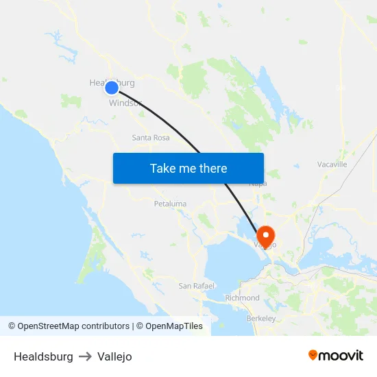 Healdsburg to Vallejo map