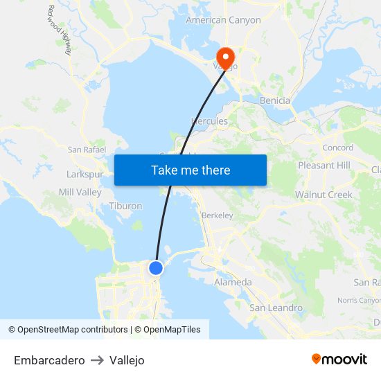 Embarcadero to Vallejo map