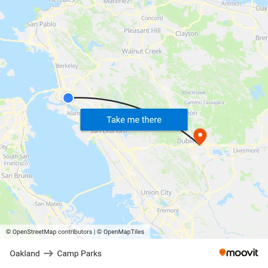 Oakland to Camp Parks map