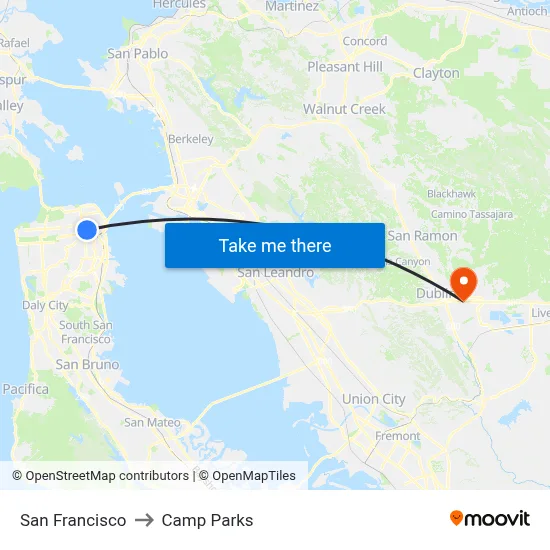 San Francisco to Camp Parks map