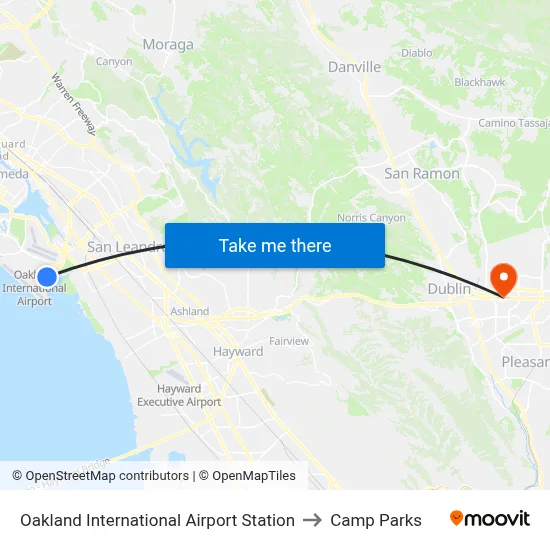 Oakland International Airport Station to Camp Parks map