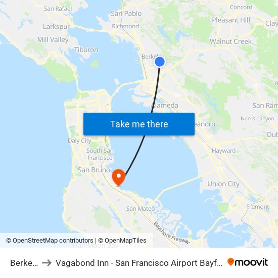 Berkeley to Vagabond Inn - San Francisco Airport Bayfront (Sfo) map