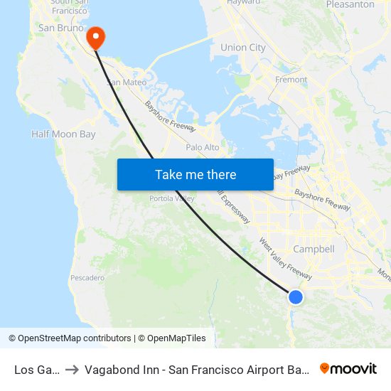 Los Gatos to Vagabond Inn - San Francisco Airport Bayfront (Sfo) map