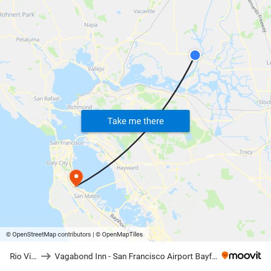 Rio Vista to Vagabond Inn - San Francisco Airport Bayfront (Sfo) map