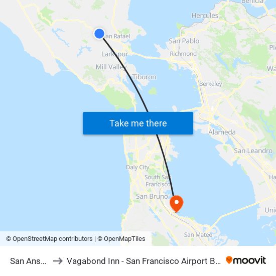 San Anselmo to Vagabond Inn - San Francisco Airport Bayfront (Sfo) map