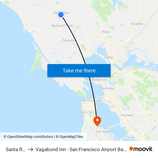 Santa Rosa to Vagabond Inn - San Francisco Airport Bayfront (Sfo) map