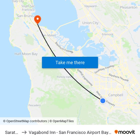 Saratoga to Vagabond Inn - San Francisco Airport Bayfront (Sfo) map