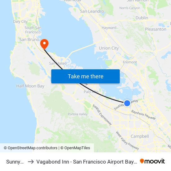 Sunnyvale to Vagabond Inn - San Francisco Airport Bayfront (Sfo) map